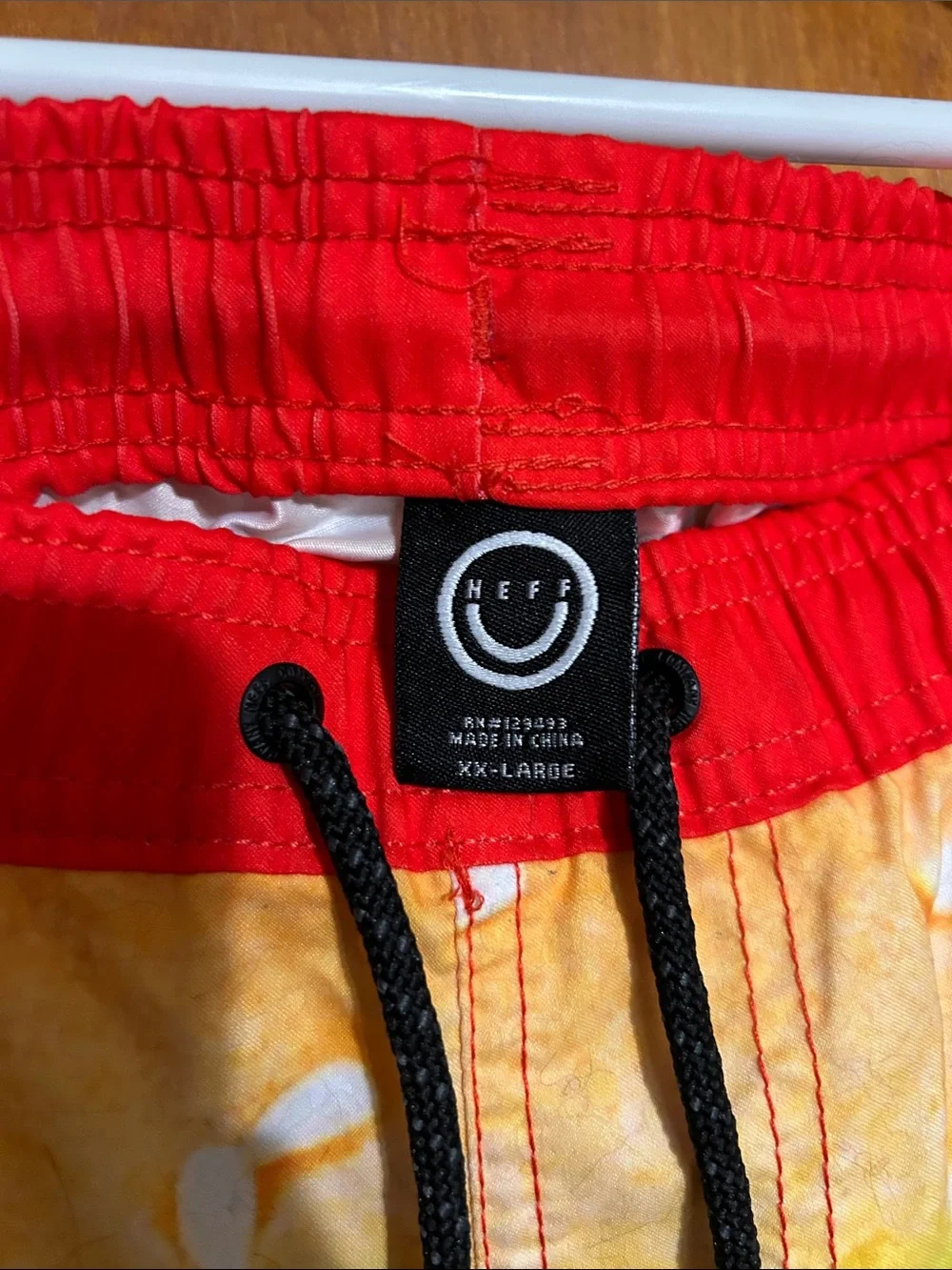 Neff Men’s Multicolor Burger Print Swim Board Shorts with Red Waistband